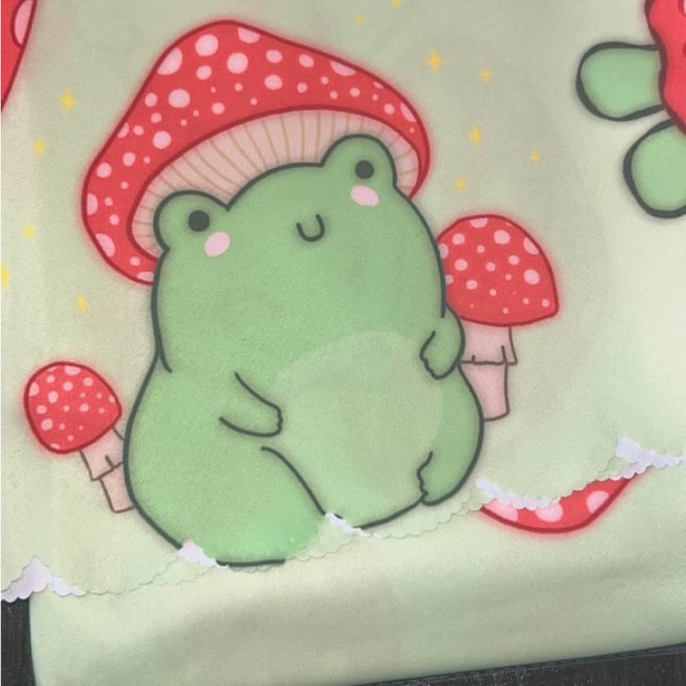 Cute Green Frog tablecloth  with Red Mushrooms